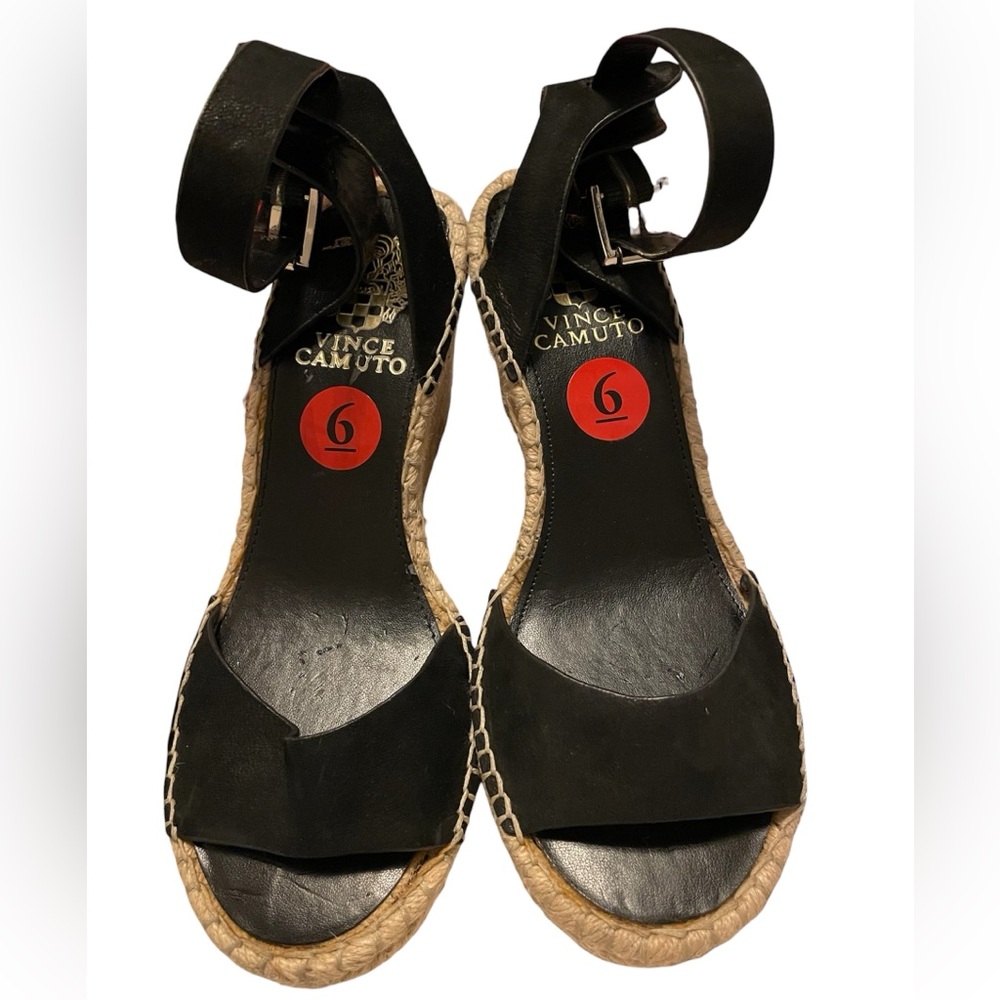 Vince Camuto Black Espadrille Wedge Heel Size 6